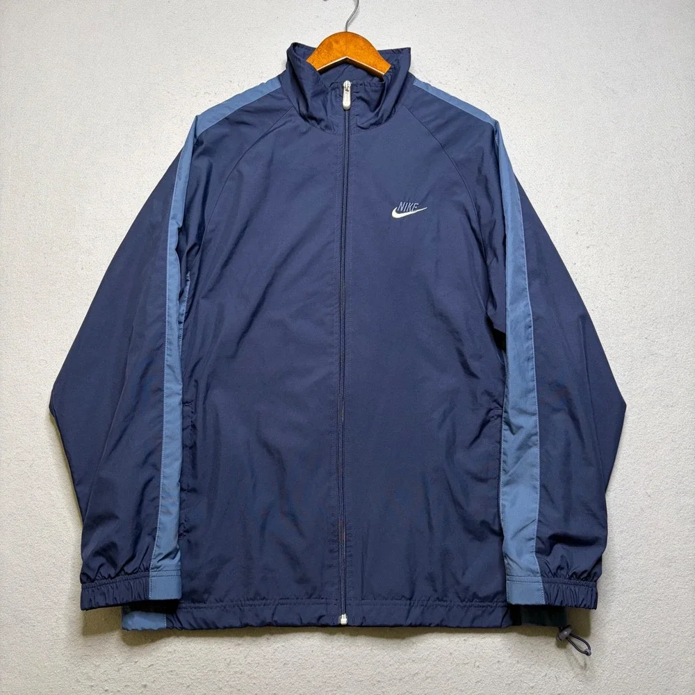 Nike Track Jacket Mens M Navy Blue Vintage 90s Windbreaker Full Zip Futura Logo